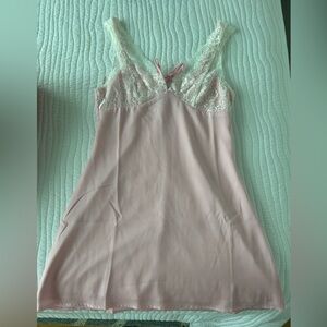 Elegant Lace Trim Pink Nightgown